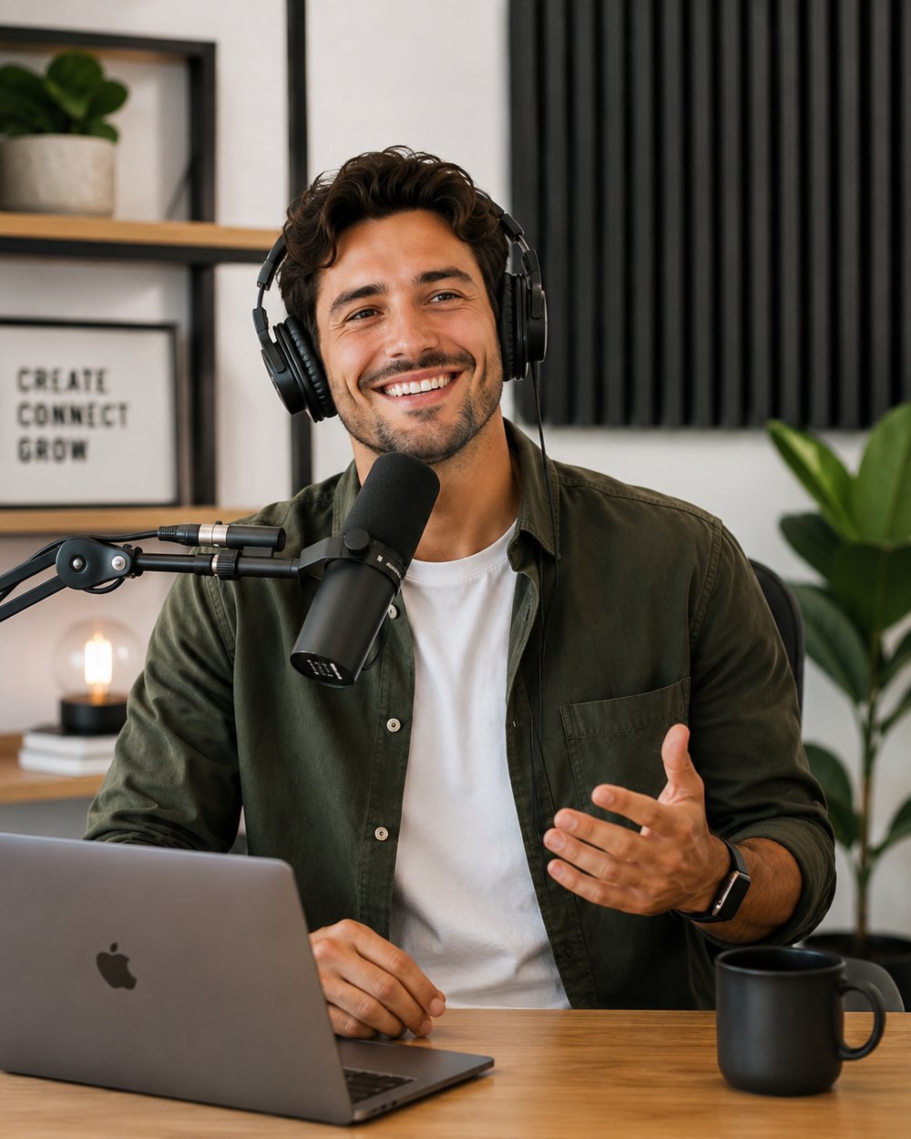 Mitch recording a podcast episode at his desk